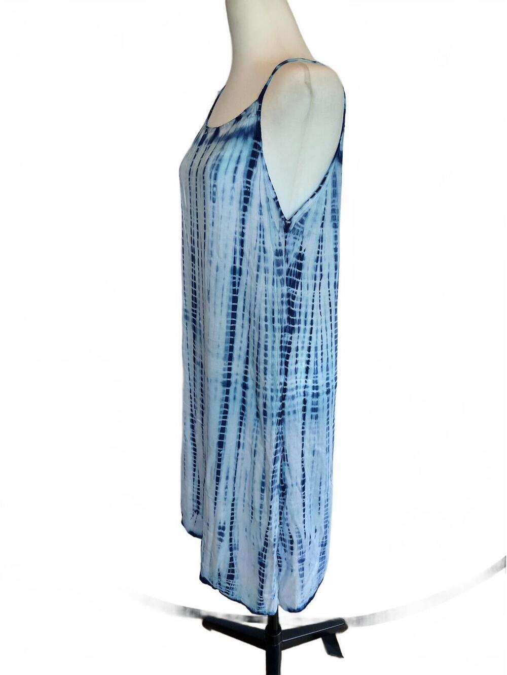 Blue Tie Dye Cover Up Slip Dress Medium Midi Rayon Beach Pool Vacation Summer - Picture 2 of 8